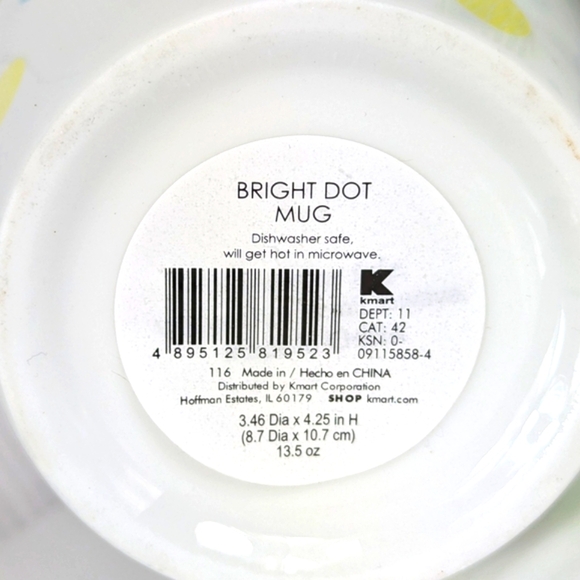3 Bright Circle Dot Mugs Kmart White Blue Green Yellow Coffee Cups Porcelain - Picture 6 of 8
